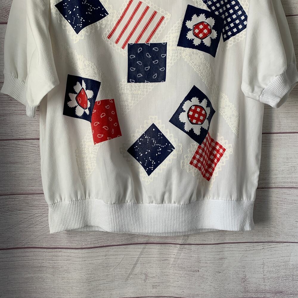 Vintage Caribou White Graphic Shirt with Patriotic Paisley Floral Patches Size M - Picture 3 of 16